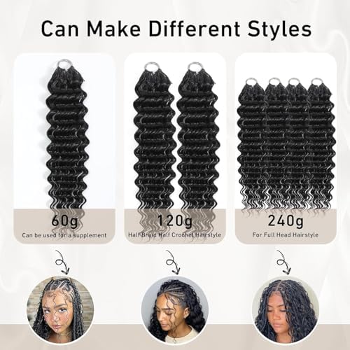 Miracle Knots Crochet Human Hair for Black Women 18 Inch 60g Pre-Separated Invisible Lightweight Soft Feather Crochet Deep Wave Human Hair Boho Crochet Hair Extensions Natural Black - Image 5
