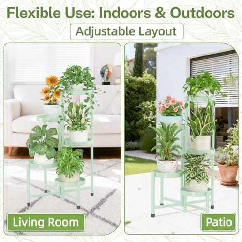 iDavosic.ly Plant Stand Indoor Outdoor, 5 Tier Metal Corner Shelf, Green - Image 6