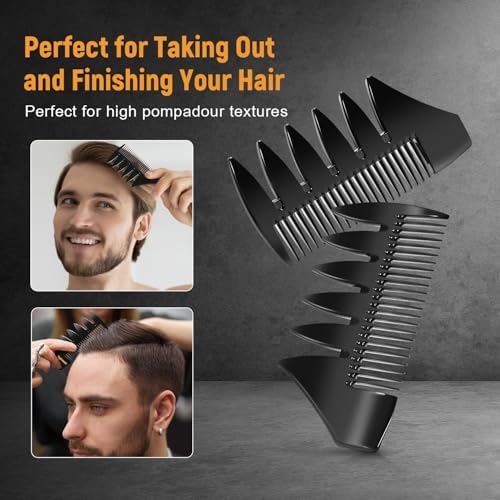 Stylemate 3Pcs Hair Styling Combs Set for Men, Black Barber Wide Tooth Texture Comb for Quiff, Pompadour, Slick Back, Fauxhawk, Undercut - Image 4