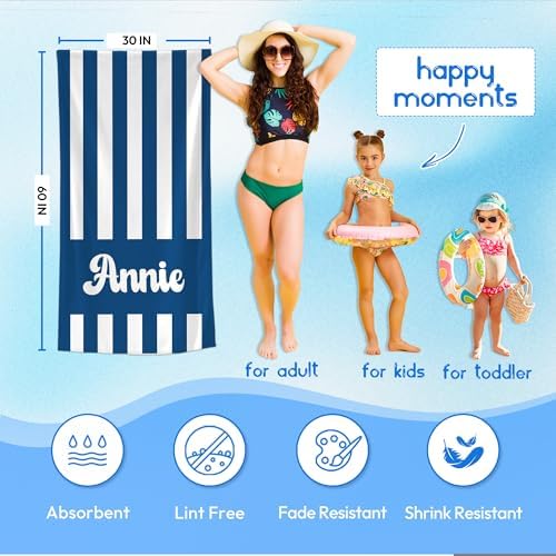 JML Personalized Beach Towel with Name, Custom Cabana Stripe Beach Towel, Customized Microfiber Pool Towel, Quick Dry & Absorbent Swim Towel for Adult,Mother's Day, Birthday, Summer Holiday,Vacation - Image 3