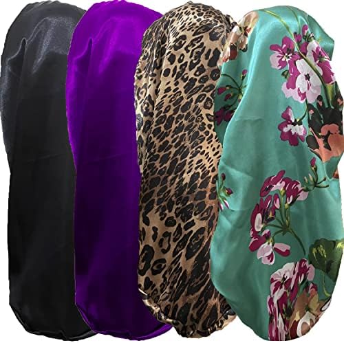 4 Pcs Satin Bonnet for Women, Long Sleep Cap Soft Silky Bonnet for Braids by Wzl+Wlg