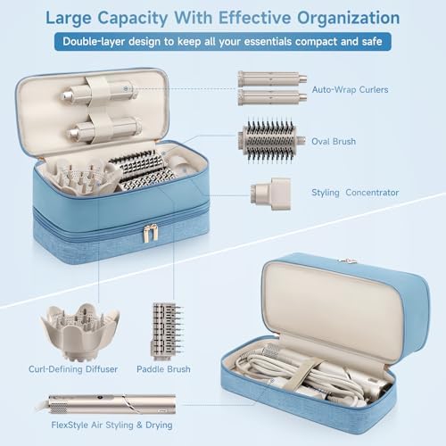 Travel Hair Dryer Case for Shark Flexstyle, Double-Layer Carrying Case for Shark Flex Style Blow Dryer, Portable Hair Tools Storage Organizer Bag for Shark Beauty Hairdryer Attchments (Misty Blue) - Image 2