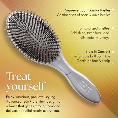 Olivia Garden Ceramic + Ion Supreme Styler Cushion Paddle Brush - Boar & Ionic for Shine, Frizz Control & Smoother Hair - Image 3