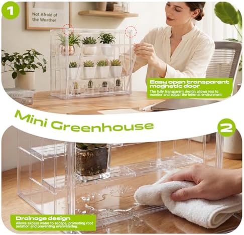 Clear Mini Greenhouse Indoor, Tabletop Portable Greenhouse with Magnetic Door Small Acrylic Plant Green House for Seed Starting, Plant Grow Warmer,and Home Gardening Display - Image 5