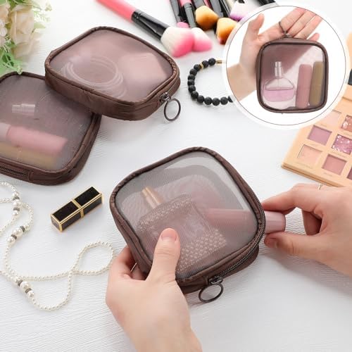 Weewooday 4Pcs Mesh Makeup Bag, Brown, Small, Classic - Image 5