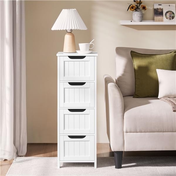 Yaheetech Bathroom Storage Cabinet, 12" W Slim 4-Drawer Design, White - Image 2