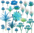 Cayway 21 PCS Artificial Succulent Plants, Blue Fake Succulent, Unpotted Faux Succulent Assortment in Flocked Blue in Different Type for Birthday Home Decor Indoor Wall Garden DIY by Cayway