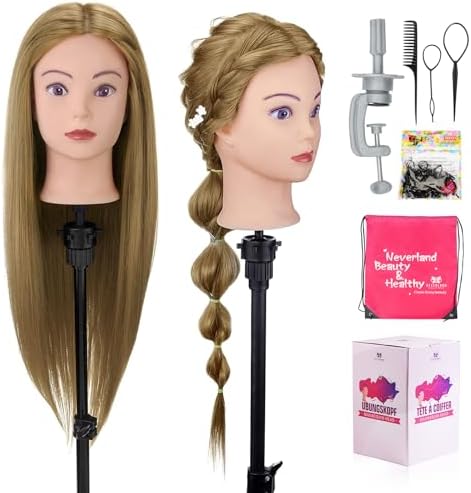 28" Mannequin Head Human Hair, 80% Real Hair Mannequin Head, Cosmetology Manikin Doll Head for Hair Styling Set #27, Training Practice Braiding Head with Table Clamp Suitable for Hair Extensions by NeverlandBeautyHealth