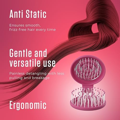 Mini Detangler Travel Hair Brush with Mirror, Makaron Hair Brushes for Women, Men and Kids, Unique 3D Flexible Design for All Hair Types, Styling Accessory, Travel Essentials for Women (DARK PINK) - Image 4