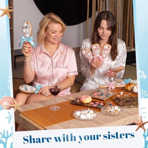 12 Set Wooden Hair Brush Decorating Kit, Ocean Style, Blue and Pink - Image 4