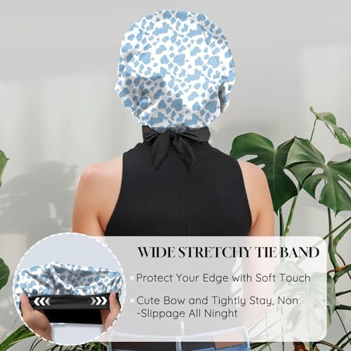 Satin Hair Braid Bonnet for Sleeping Double Layer Elastic Wide Soft Tie Band Hair Silk Lined Sleep Cap Women Girls - Image 5