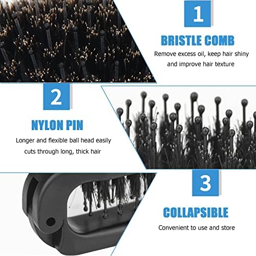 Ancable 2Pcs Travel Folding Hair Brush, Collapsable Portable Pocket Boar Bristle for Thin/Thick Hair, Mini Hairbrush for Men Women Kids, Wet/Dry Hair, Restore Shine, Black - Image 2