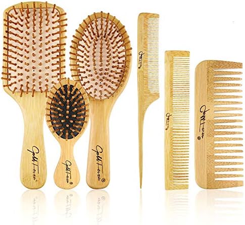 BestFire 6 in 1 Hair Brush Set for Men & Women: Bamboo Bristle Hairbrush, Tail Comb, Double Head Comb, 3 Air Cushion Massage Brushes for Scalp Massaging by GrillsOutdoorCooking
