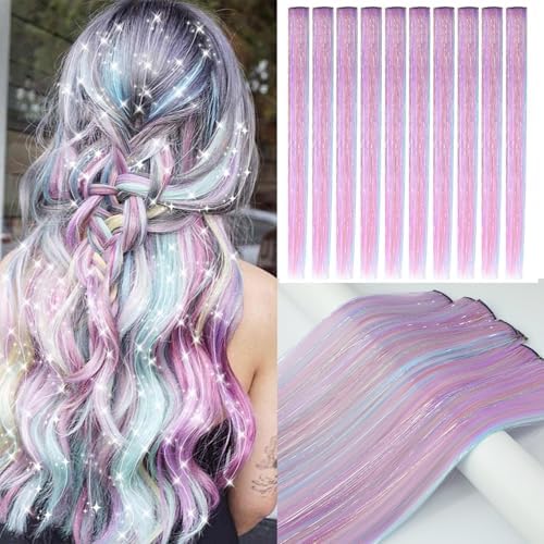 Ms Aloe 10 Pcs Colorful Clip in Hair Extensions Mix Hair Tinsel 22inch Synthetic Straight Clip in Hair Extensions Rainbow Colored Hair Accessories for Women by MsAloe