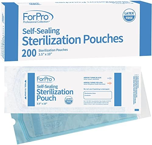 ForPro Professional Collection Self-Sealing Sterilization Pouches, Latex-Free, Color Changing Indicator, 3.5" W x 10" L, 200-Count by ForProProfessionalCollection