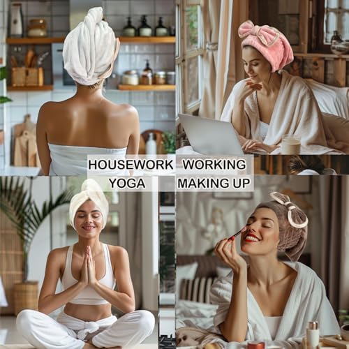 Jseng Microfiber Hair Towel Caps, 3 Packs, Fast Drying, Cute Bowtie Design, Cream, Khaki, Pink, Women & Girls Aged 14 And Above - Image 3