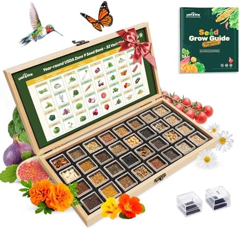 Lush&Dew Zone 9 Seed Bank, Gardening Gifts for Women Men, 32 Type USA Seeds by LUSHDEW