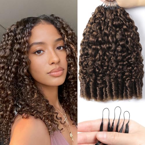 Chocolate Brown Burmese Curly Crochet Human Hair 250g Knotless Pre-Separated Feather Crochet Human Hair Bundles 22inch Invisible 200 Strands Reusable Human Crochet Hair for Black Women 4# by EINbeauty