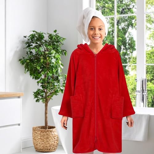 SUN CUBE Kids Hooded Towel Robe, Zip-Up Fleece Swim Cover Up, Ages 7-12 - Image 7