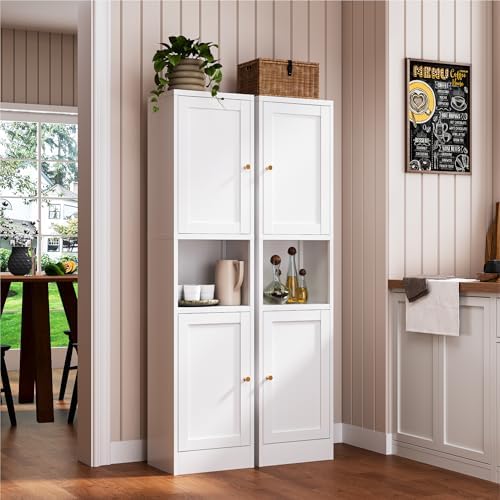 YAUWOH 2-Door Metal Storage Cabinet, Tall Slim Pantry Organizer with 3 Adjustable Shelves (120LBS/Shelf), Anti-Tipping Waterproof Cabinet for Bathroom/Kitchen/Home Office/Small Spaces, (1PC,White) - Image 4