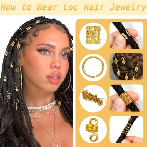 259 Pcs Hair Jewelry for Braids,Gold Hair Accessories for Women,Loc Jewelry for Hair Dreadlock Metal Hair Charms Braids Rings Cuffs Clips for Dreadlock Accessories Extensions Decorations Gold - Image 4