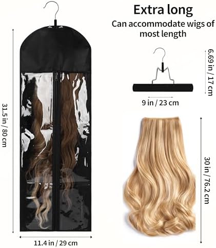 6PCS Hair Extensions Holder & Wig Storage Bags with Hanger Organizer for Multiple Wigs Dust-Proof, Breathable, Transparent PVC Window, Foldable Travel Solution - Image 2