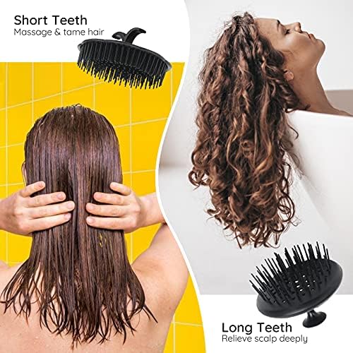 Segbeauty Shampoo Brush, 2 pcs Scalp Massage Floriated Shower Comb Long Short Teeth Set for Curly Hair, Scalp Massage Brush for Hair Growth Beard Brush Pet Grooming Wet Dry Hair Care Brushes Black - Image 2