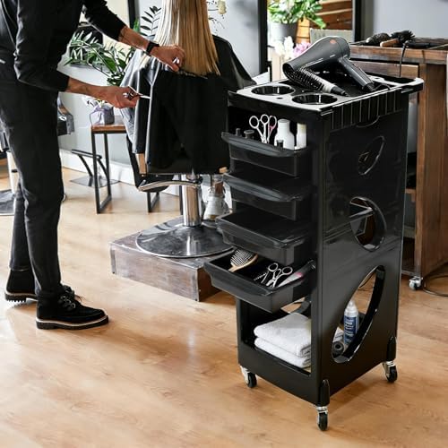 EBANKU Salon Beauty Rolling Trolley Cart Black Hair Salon Storage - Image 4