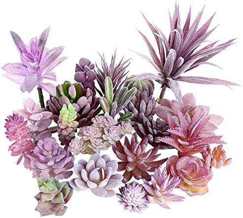 Woohome 15 PCS Artificial Succulent Plants, Purple Fake Succulent, Unpotted Faux Succulent Assortment in Flocked Blue in Different Type for Birthday Home Decor Indoor Wall Garden DIY - Image 2