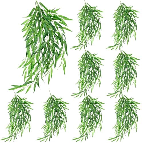 Daifunli Artificial Hanging Plants Fake Hanging Ferns Plastic Faux Plants for Wall Room Garden Garland Indoor Outdoor Decor No Basket (8 Pcs,Willow) by Huiinen
