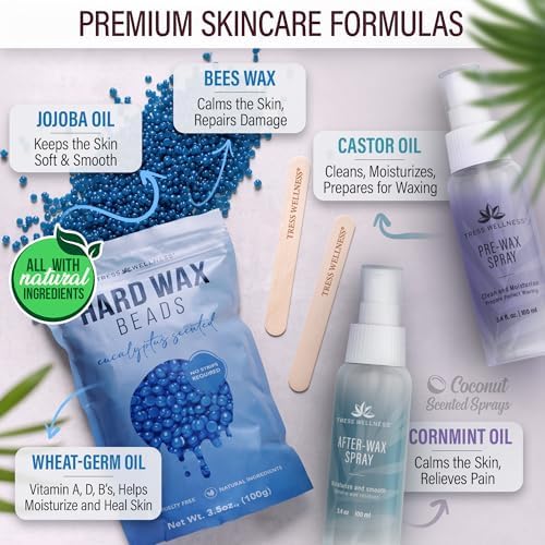 Tress Wellness Award Winning Waxing Kit for Sensitive Skin – Safe for Face & Skin, Easy to Use – At-Home Kit for Face, Bikini, Brazilian & Full Body - Digital Display, Pink - Image 4