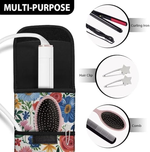 Flashideas Colorful Flowers Flat Iron Case Curling Iron Organizers and Storage with Pocket Heat Resistant Neoprene Curling Iron Holder Universal Curling Iron Cover Sleeve Hot Tools Travel Bag - Image 4