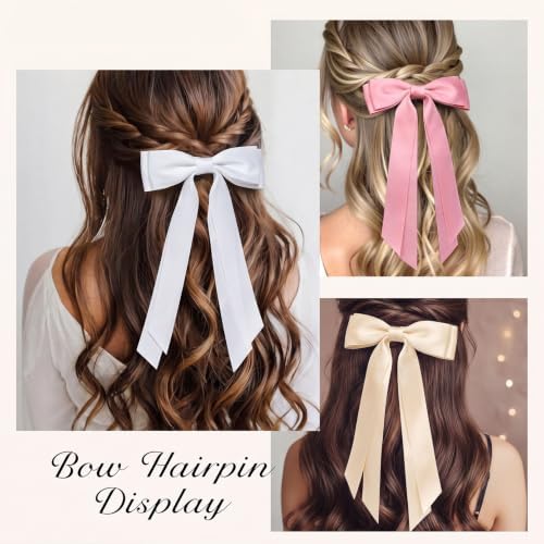 6PCS Pink Tone Hair Bows, Large Ribbon Bow Hair Clips for Girls Women Cute Ponytail Holder Accessories for Toddlers Kids Teens - Image 5