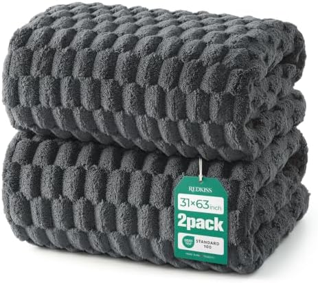 REDKISS Charcoal Gray Microfiber Bath Towels Lagre, 30“x60”, 2 Pack by REDKISSOnline