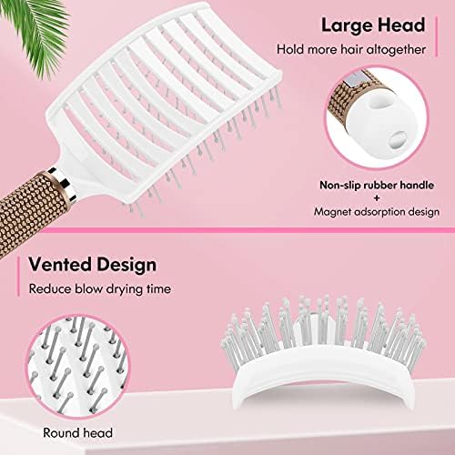 Bsisme Hair Brush, Curved Vented Brush for Faster Blow Drying, Professional Styling Hair Brushes for Women and Men, Paddle Detangling Brush for Wet Dry Curly Thick Straight Hair, Pink - Image 2
