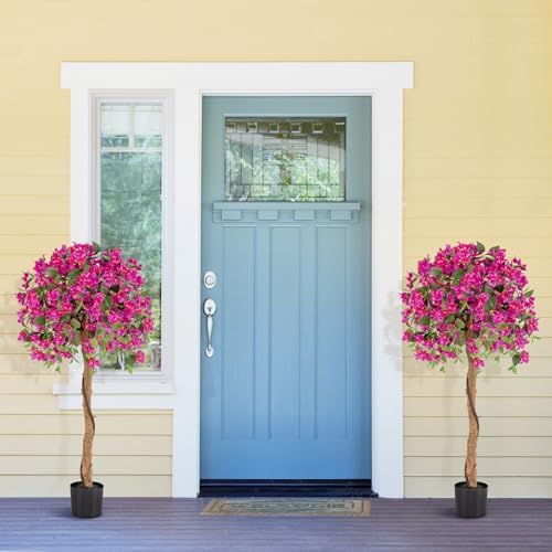 Goplus 53” Bougainvillea Artificial Tree, 2 Pack Faux Silk Flower Tree in Pot w/ 576 Flowers, 288 Leaves, Tall Fake Floor Plant, Artificial Plants for Indoor Outdoor Bedroom Living Room Decor - Image 2