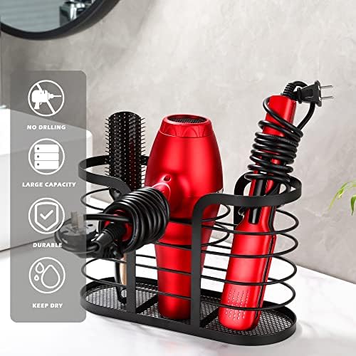 YIGII Blow Dryer Holder, Adhesive Wall Mount Bathroom Organizer, Black - Image 4
