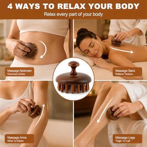 4 Pcs Wooden Head Scalp Massager Comb, Multifunction Head Massager Gua Sha Tool Brush, Portable Sandalwood Scalp Massage Wood for Hair Growth, Soothing and Relaxing - Image 5