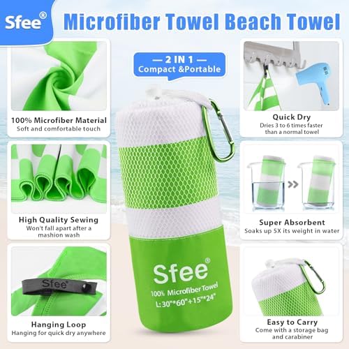 Sfee 2 in 1 Microfiber Beach Towel, Quick Dry Towel Camping Towel Travel Towel Super Absorbent Compact Lightweight Sports Gym Towels Set for Beach, Gym, Hiking, Pool, Backpacking, Bath, Yoga - Image 2