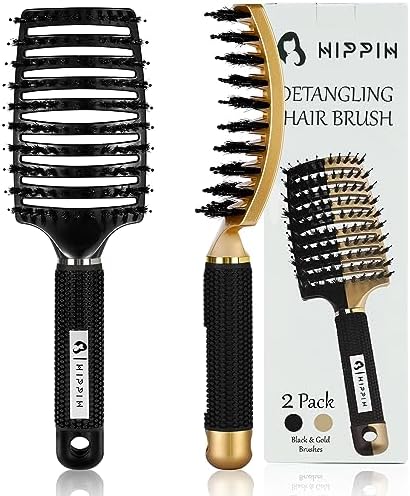 HIPPIH Boar Bristle Hair Brush Set of 2, Detangling Smoothing for Wet & Dry by HIPPIH