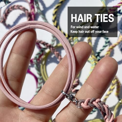 Elastic Hair Ties for Women, 25" No Tangle Spiral Hair Ties Damage-Free Pony Tail Wraps for Thick Long Hair Motorcycle Hair Accessories for Sports- Bike Riding Swim Skiing- Aqua/Navy Blue - Image 4