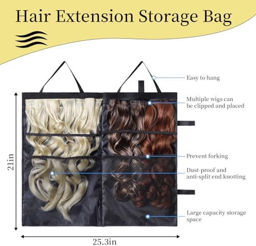 Travel-Friendly Halo Hair Extensions Holder Bag - Lightweight, Easy Fold, PVC Film And Fine Lining Prevents Wig Frizzy, Portable Wig Storage Hanger for Multiple Hairpieces (Black) - Image 2