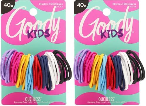 Goody Kids Ouchless Elastic Hair Ties, 40 Ct, Assorted Colors, Pain-Free by Goody