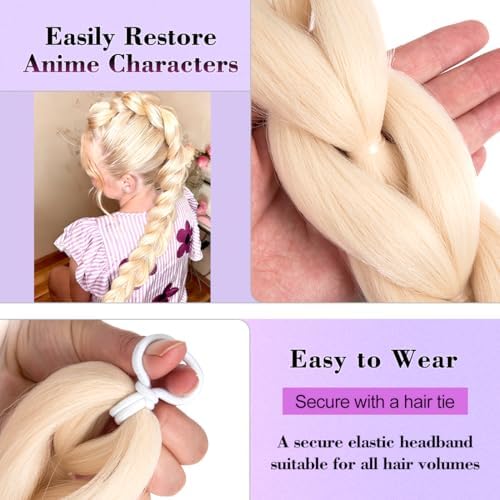 Getgal 24 Inch 613 Braids Ponytail Hair Pre Braiding Hair with Tie Synthetic Golden Hair Extensions for Halloween Costume Cosplay（24inch Ponytail 613） - Image 3
