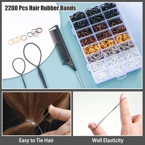 Auroray 2200 Pcs Elastic Hair Ties, 6 Natural Colors Mini Rubber Bands with Hair Tail Tools and Comb, Hair Accessories for Women, Girls, Toddlers, Babies - Image 3