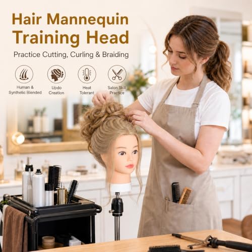 Opini 28" Mannequin Head Human Hair 80% with Tripod Stand for Hairdressier - Image 2