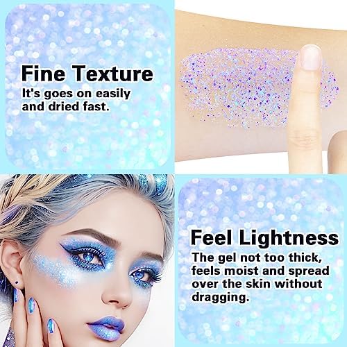 MEICOLY Sparkling Blue Body Glitter,Halloween Face Glitter,Color Changing Hair Glitter Gel for Body,Face,Hair,Lip,Eye,Long Lasting Sequins Glitter Face Paint,Festival Party Glitter Makeup,50ml - Image 4