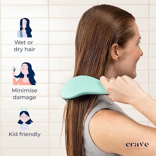 Crave Naturals Biggie Glide Thru Hair Brush - Detangler Brush for Curly, Straight, Wet or Dry Hair - Gentle Detangling Brushes for Adults, Kids, Toddlers - Hair Accessories for Women, 8.4"x3.4" - Mint - Image 5