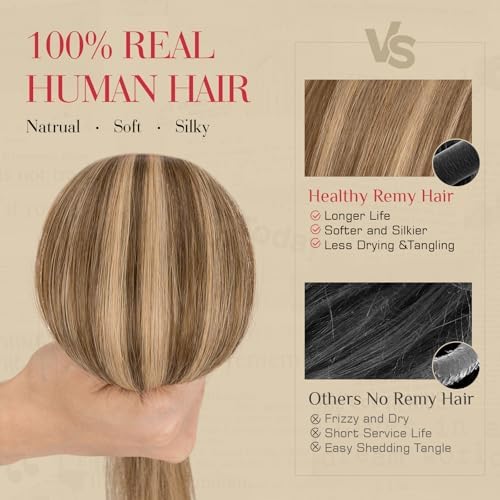Rich Choices Real Human Hair Clip In Extensions-6 Pcs Single Clip Design-Invisible Clip in Extensions for Thin Hair-Hairpieces for Women/Men-14 Inches #4P27 Medium Brown Highlighted Dark Blonde - Image 4