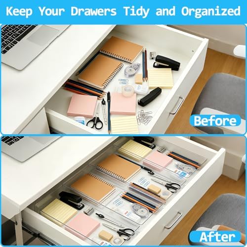 Manalete 4 Pcs Large Clear Plastic Drawer Organizer,15"x6" Vanity Organizer - Image 4